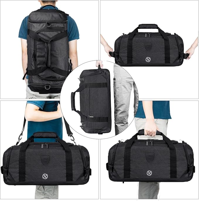 large Gym Duffle Bag Backpack Waterproof Sports Duffel Bags Travel Weekender Bag for Men Women Overnight Bag with Shoes Compartment Black-Perfect (Black, Large 75L)