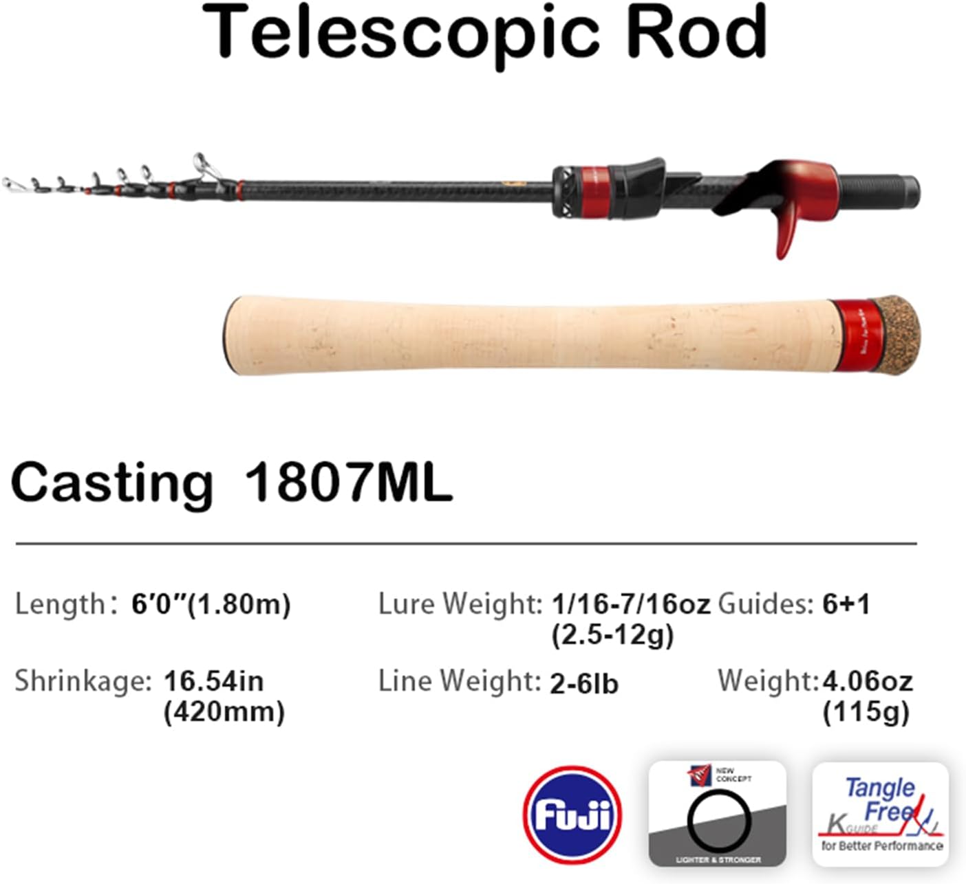 PURELURE Travel Telescopic Fishing Rods, Short Collapsible Fishing Pole Spinning Casting, 24+30 Ton Carbon Fiber, GUJI New O-Ring, Detachable Cork Handle, Multi-Action Guide Ring System