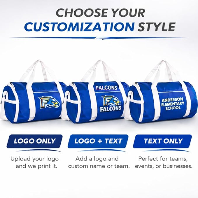 Custom Roll Duffel Bag with Your Logo or Text – Personalized Gym Bag, Sports Team Bag, Travel Bag – Adjustable Shoulder Strap, 600D Polyester, 18 Inch, 4 Colors, Model 3018