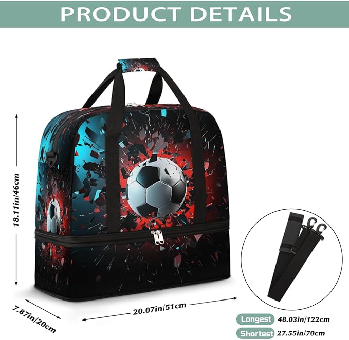 Football Break Sports Duffel Bag Lightweight Gym Bag with Shoe Compartment Waterproof Travel Weekender Bag for Women and Men
