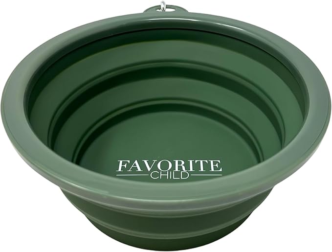 SparkDog Favorite Child Collapsible Dog Bowl, 1000ML (34oz) –XL Food-Grade Silicone Travel Bowl with Sturdy Rim – Extra Large Portable for Dogs & Cats – Great for Pet Lovers (DkGreen)