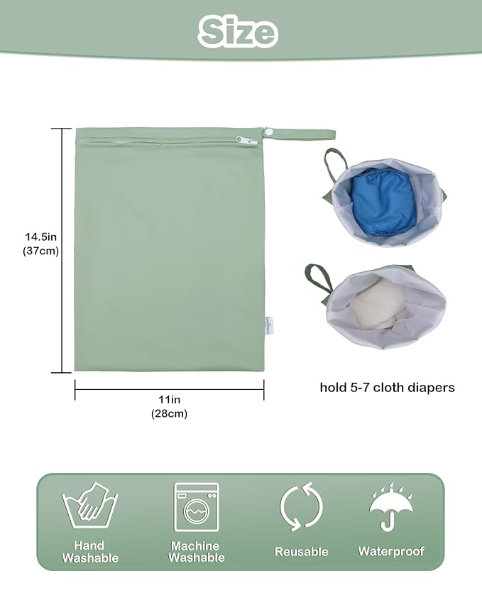 babygoal Wet Dry Bags 2 Pack for Swimsuits, Waterproof Bag for Travel, Food Storage, Stroller, Daycare, Baby Diapers, Yoga, Beach, Pool, Wet Clothes-Bean Green and Lake Blue