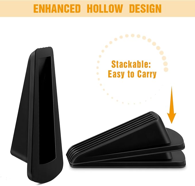 Crosize 3 Pack Rubber Door Stoppers for Floor, Door Stop Wedge for Heavy Duty Door, Black