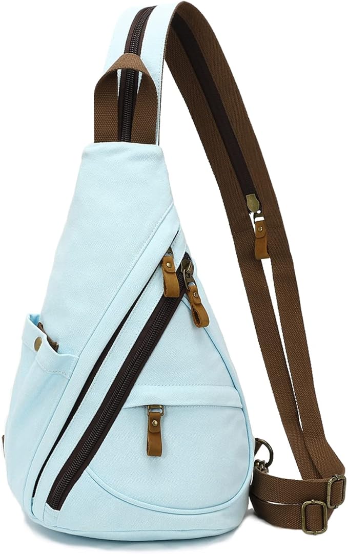 KL928 Canvas Sling Bag - Small Crossbody Backpack Shoulder Casual Daypack Rucksack for Men Women(LightBlue)
