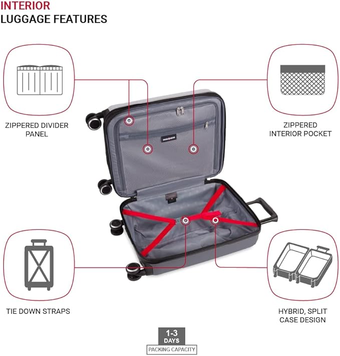 SwissGear Duet Expandable Luggage Set, 3-Piece Hardside Luggage Set with Spinner Wheels