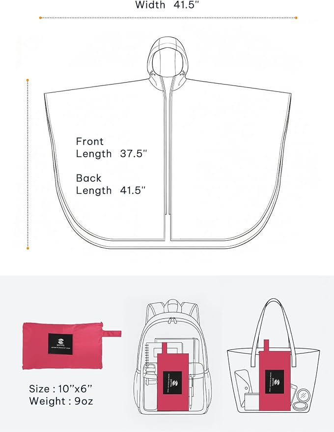 SaphiRose Lightweight Waterproof Rain Poncho for Adults with Hood Portable Rainwear for Outdoor