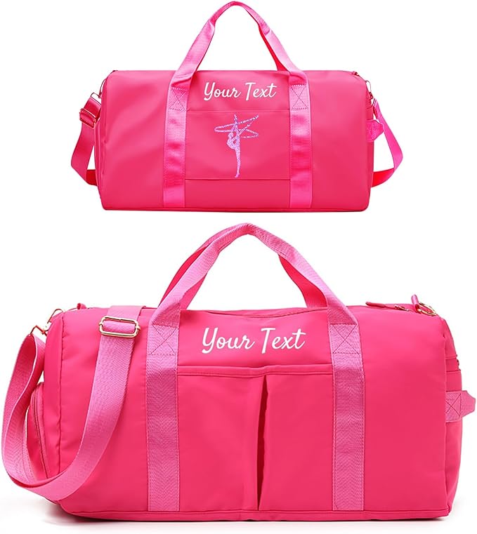 Custom Duffle Bag, Personalized Embroidered Sports Gym Bag for Women/Men, Travel Bag with Double-Sided Customization and Separate Wet and Dry Pockets and Shoe Bags-Bright pink