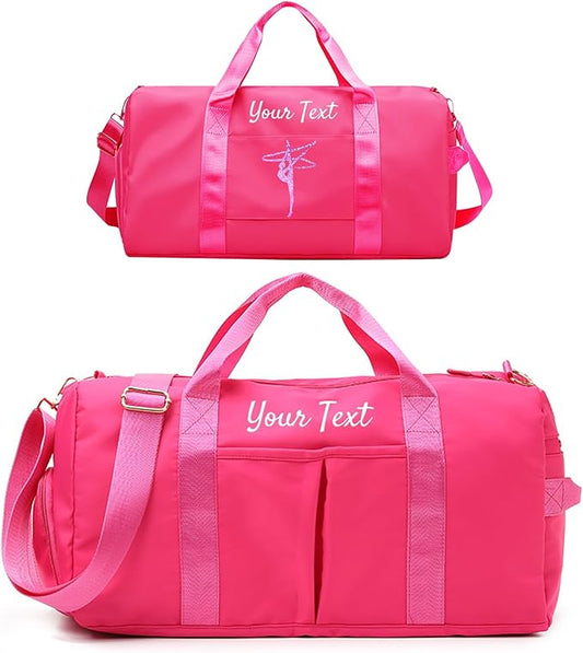Custom Duffle Bag, Personalized Embroidered Sports Gym Bag for Women/Men, Travel Bag with Double-Sided Customization and Separate Wet and Dry Pockets and Shoe Bags-Bright pink