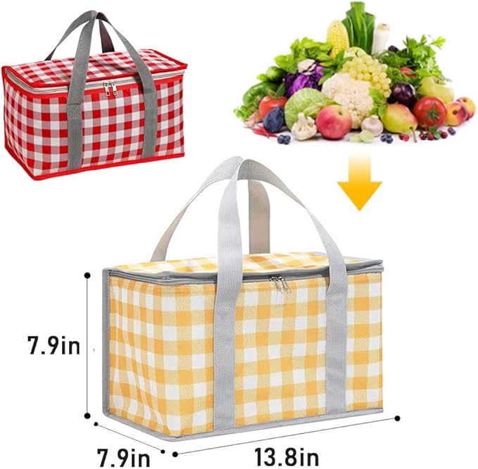 Insulated Picnic Bag Cooler Reusable, Beach Bag Cooler Bags with Zippered Top - Insulated Bag for Hot or Cold,Picnic Basket Collapsible, Picnic,Beach, Outdoor (13.8x7.9x7.9 in)