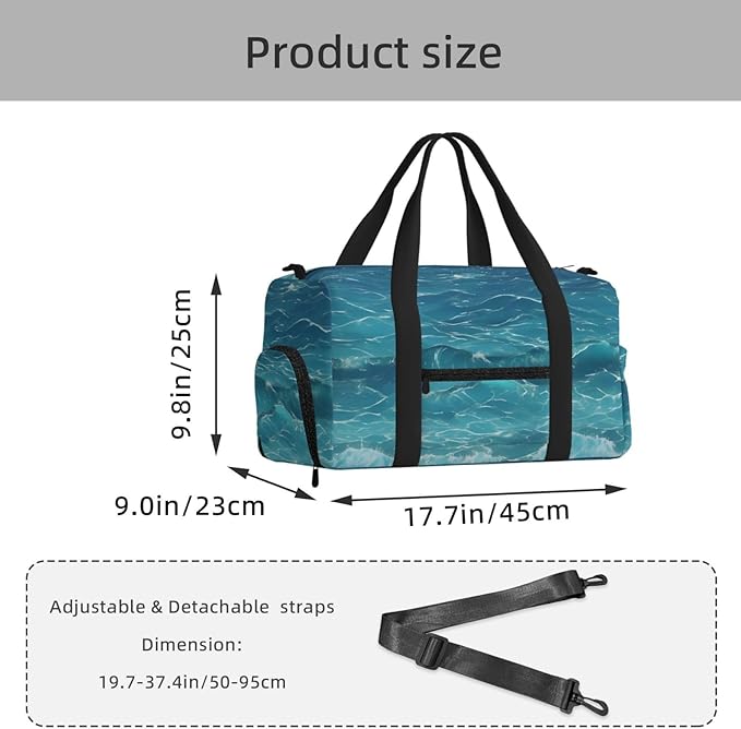 The deep blue sea Print Gym Bag with Shoe Compartment for Women Men, 17.7in Sports Duffle Weekender Tote, Overnight Travel Duffel Bag Carry On