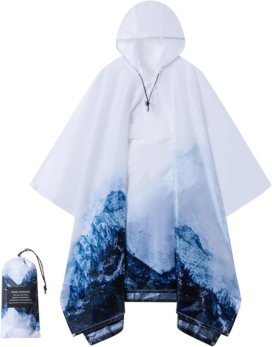 Hooded Rain Poncho for Adults - Waterproof Rain Coat and Lightweight Jacket 3-in-1 Multi-Function with Pockets