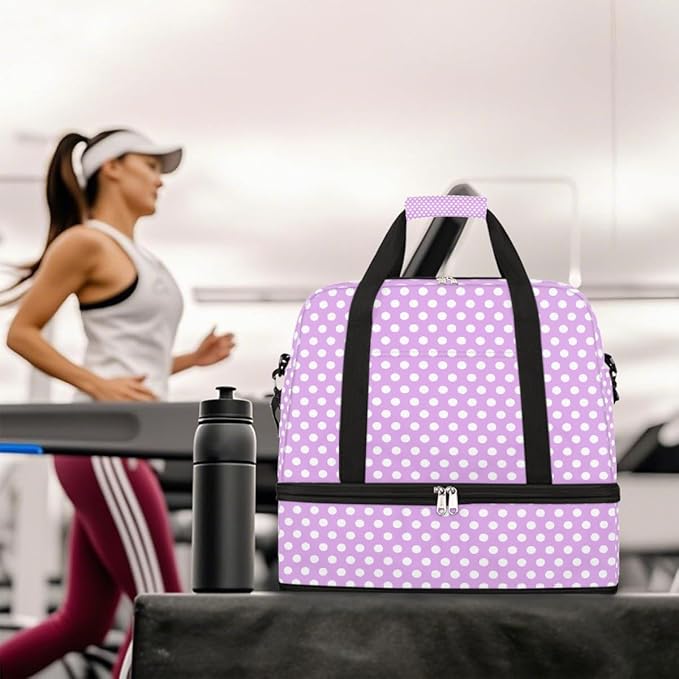 Purple White Polka Dot Large Weekender Bag with Shoe Compartment Travel Duffel Bags for Women Carry On Hospital Overnight Bag Foldable Personal Item Travel Bags Tote Gym Sports Airplanes