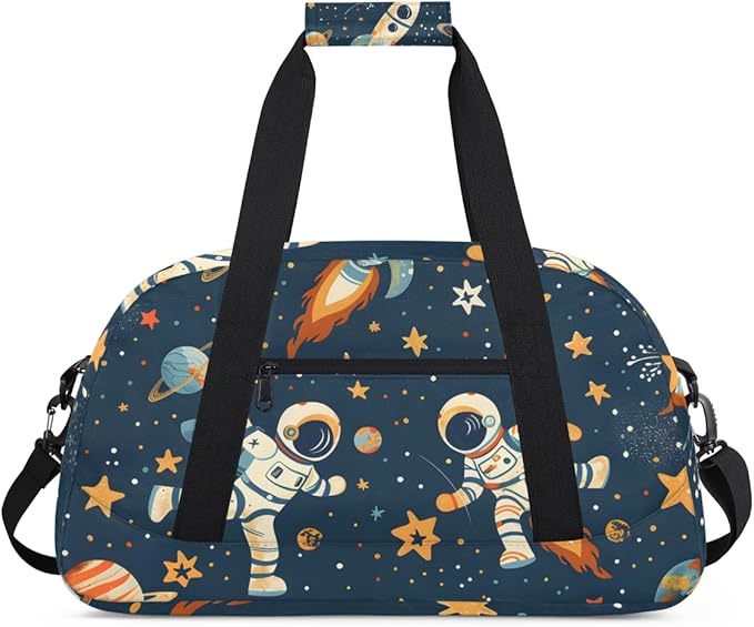 Rocket Astronaut Gym Travel Duffle Bag for Women & Men with Front Zipper Pocket for Sports, Overnight, Weekender, Carry On,Workout & Dance Bag,Cute Space,18.9 * 8.7 * 10.6 in
