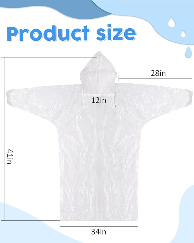 JaGely 80 Pack Disposable Adult Rain Ponchos Bulk Wedding Family Travel Theme Parks Homeless Hooded Elastic Outdoor Raincoat(Clear)