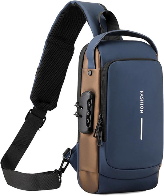 Sling Bag for Men Anti-theft USB Crossbody Shoulder Backpack Purse Waterproof PU Leather Chest Bag Travel Daily Use