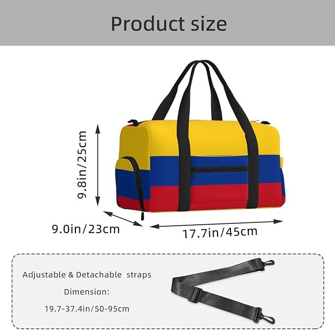 Flag of Colombia Print Gym Bag with Shoe Compartment for Women Men, 17.7in Sports Duffle Weekender Tote, Overnight Travel Duffel Bag Carry On