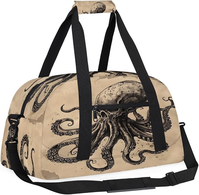 Travel Duffle Bag for travel duffle bag sports Girls Boys Kids Octopus Retro Skyll Lightweight Overnight Sleepover Weekender Bags Small Dance Gym Sport Bag Teens Carry-On Size Workout Bag