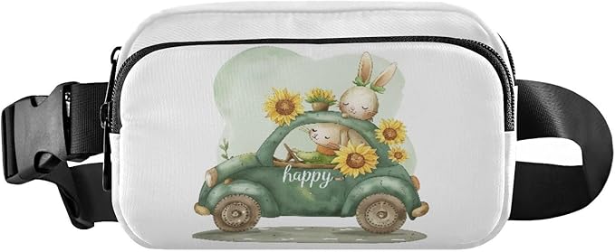 Bunny Driving A Car with Sunflowers Fanny Pack for Women Men Water Resistant Fashion Waist Packs with Adjustable Strap Belt Bag for Travel Workout Jogging Hiking 21218885