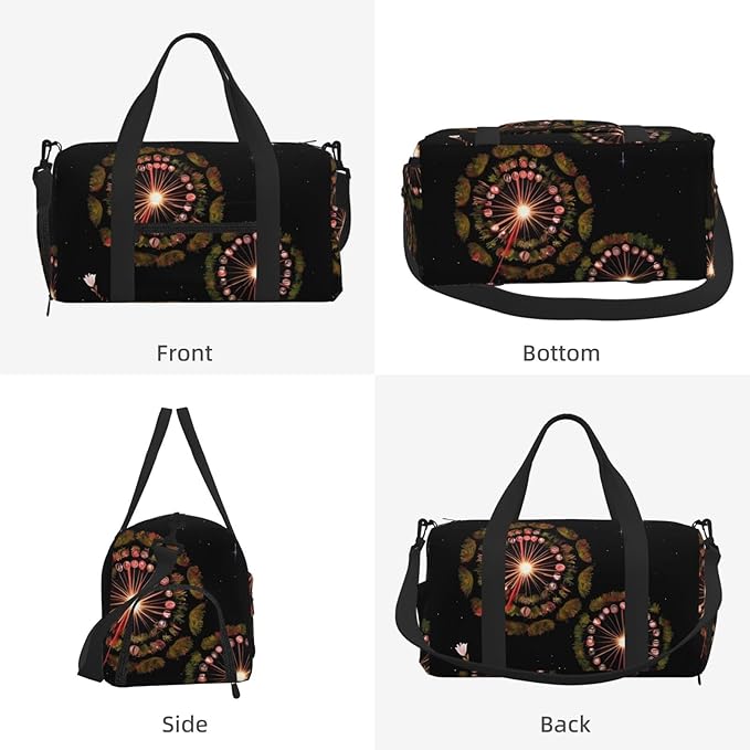 Starry Dandelion Print Gym Bag with Shoe Compartment for Women Men, 17.7in Sports Duffle Weekender Tote, Overnight Travel Duffel Bag Carry On