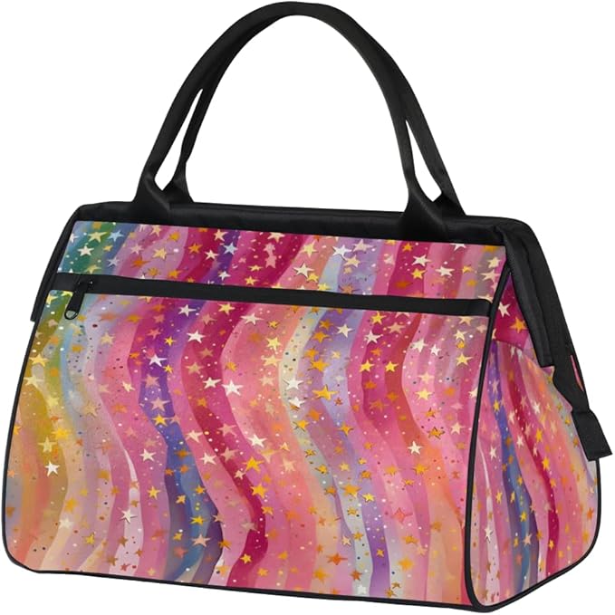Abstract Striped Stars Overnight Weekender Bag for Women Men Travel Duffel Bags Waterproof Luggage Carry on Sports Yoga Gym Bag