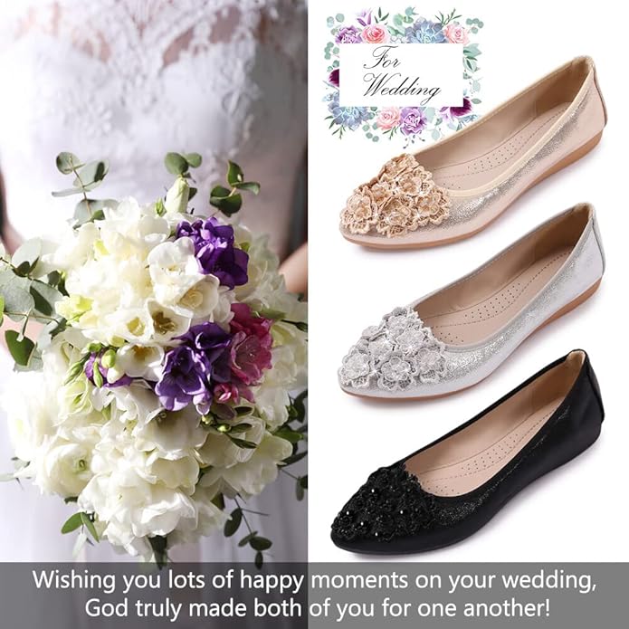 KUNWFNIX Women Ballet Flats Rhinestone Wedding Ballerina Shoes Foldable Sparkly Comfort Slip on Flat Shoes