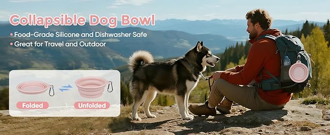 Collapsible Dog Bowls 2-Pack, 22OZ Silicone Large Breed Water & Food Bowls, Portable Pet Bowls with Hook for Travel, Meet Needs in Different Scenarios,Pet Essentials