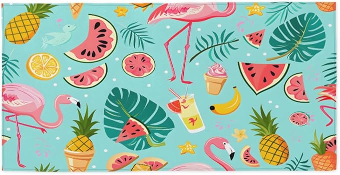 Flamingo Summer Fruit Beach Towel, Large Microfiber Quick Dry Lightweight Pool Bath Towels Sand Free Beach Blanket for Summer Cruise Yoga Camping Travel Vacation Essentials 31 x 61 in
