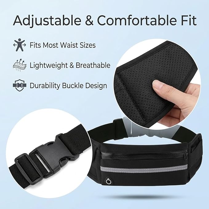 Anti-Theft Invisible Waist Bag, Travel Belt Money Waist Pack, Outdoor Sports Waist Bag with Water Bottle Strap (Black)