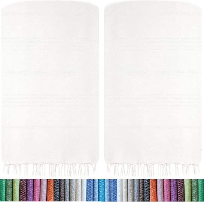 HAVLULAND Turkish Beach Towels 2 Packs – Oversized, Quick-Dry & Sand-Free | Lightweight, Absorbent Bath Towels for Travel, Pool, Vacation & Beach | 40” x 72” Bulk Set (White)