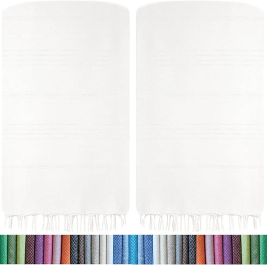 HAVLULAND Turkish Beach Towels 2 Packs – Oversized, Quick-Dry & Sand-Free | Lightweight, Absorbent Bath Towels for Travel, Pool, Vacation & Beach | 40” x 72” Bulk Set (White)