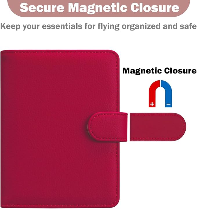 HOTCOOL Passport Holder Travel Essentials Airplane & Cruise Essentials Ship Leather Wallet Cover Case RFID Blocking Women & Men Vacation Travel Accessories Gifts Deals, Litchi - Hot Pink
