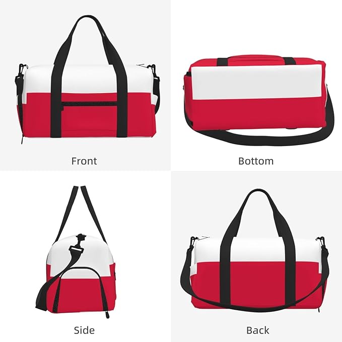 Polish flag Print Gym Bag with Shoe Compartment for Women Men, 17.7in Sports Duffle Weekender Tote, Overnight Travel Duffel Bag Carry On
