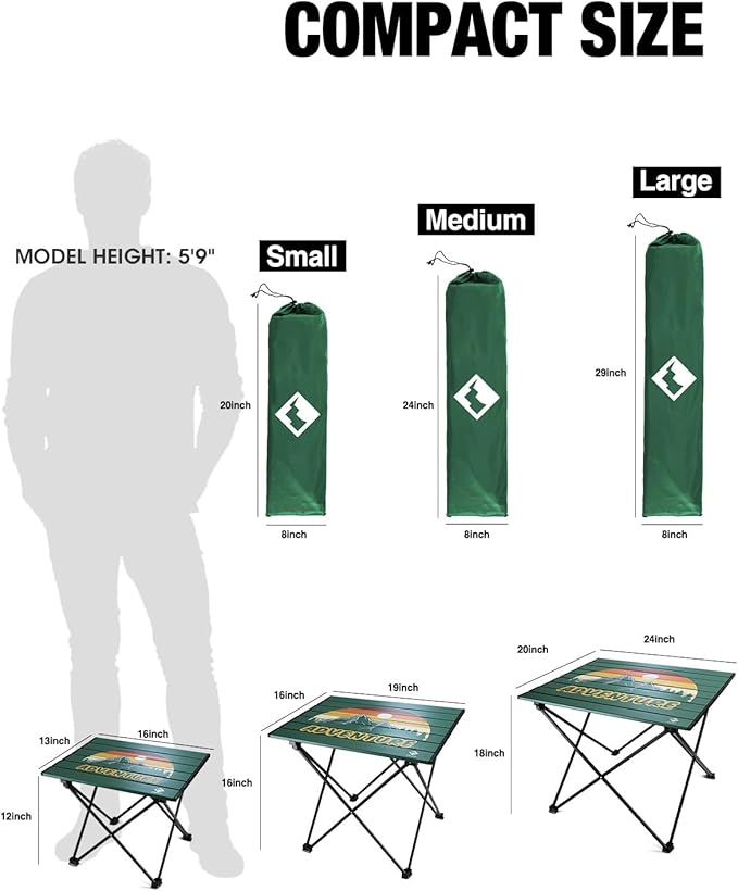 VILLEY Portable Camping Side Table, Ultralight Aluminum Folding Beach Table with Carry Bag for Outdoor Cooking, Picnic, Camp, Boat, Travel