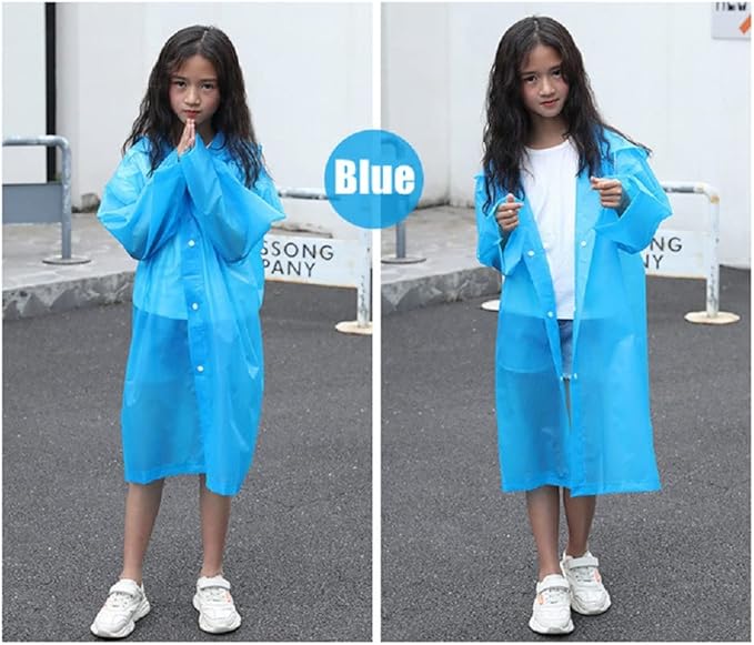 Kids Rain Poncho, Reusable EVA Children Raincoat for 6-13 Girls Boys, Waterproof Rain Jackets Rainwear with Hood