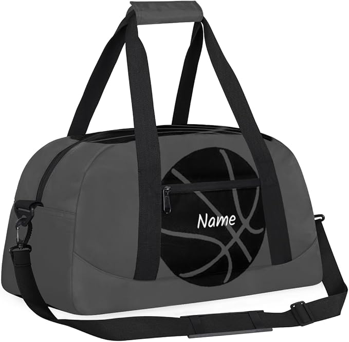 Personalized Duffel Bag for Girls Boys Custom Name Sport Gym Bag Small Overnight Weekender for Traveling Gymnastic Ballet ，Gray Basketball