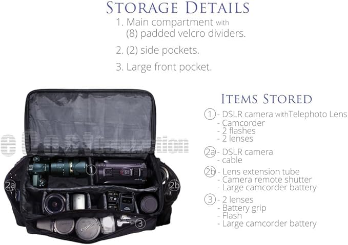 Extra Large Soft Padded Water Resistant Camcorder Equipment Gadget Bag/Case for Canon XA10, XA20, XA25, XH-G1s, XL2 and More Cameras Camcorders and DSLR