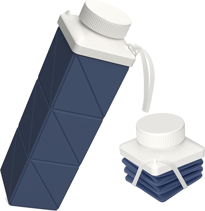 Collapsible Water Bottles 24.3oz, Foldable Travel Water Bottle, Portable & Lightweight, Leakproof & Reusable for Traveling Camping Hiking Yoga Sports Outdoor School Office, 1 Pack, Dark Blue