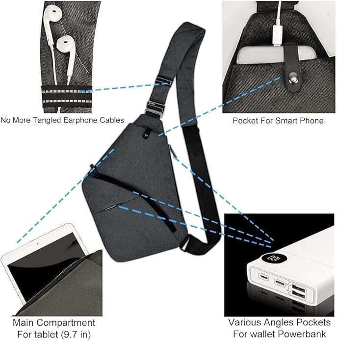 Crossbody Sling Bag, Water-Resistant Anti Theft Chest Pack, Minimalist Commuter Daypack for Travel Hiking Work