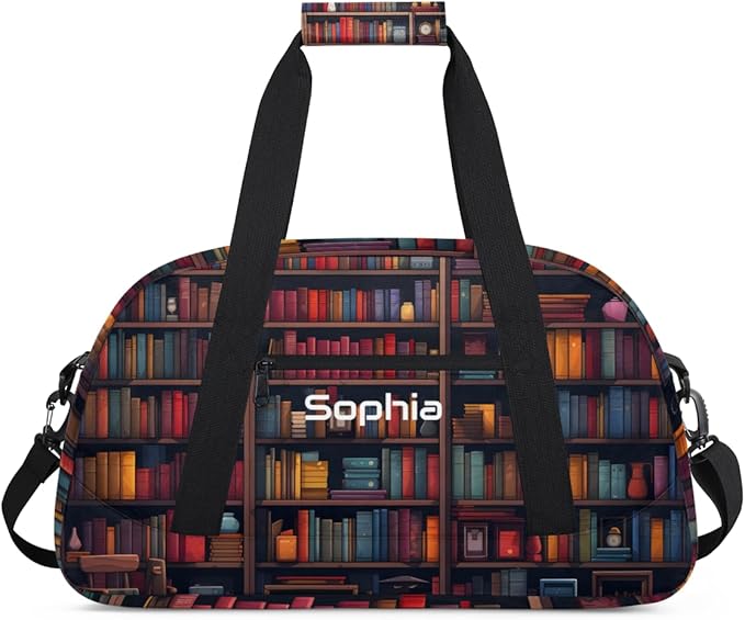 Custom Name Boys Girls Gym Travel Duffle Bag with Front Zipper Pocket Personalized Sports Bag for Overnight, Weekender, Carry On,Workout & Dance, 18.9 * 8.7 * 10.6 in,Book