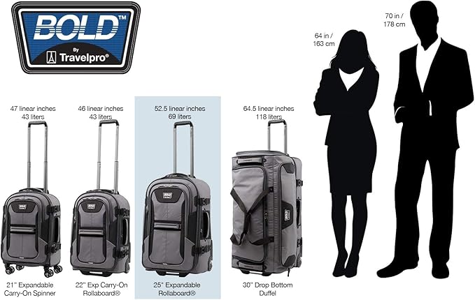 Travelpro Unisex-Adult Bold-Softside Expandable Rollaboard Upright Luggage, Grey/Black, Checked-Medium 25-Inch