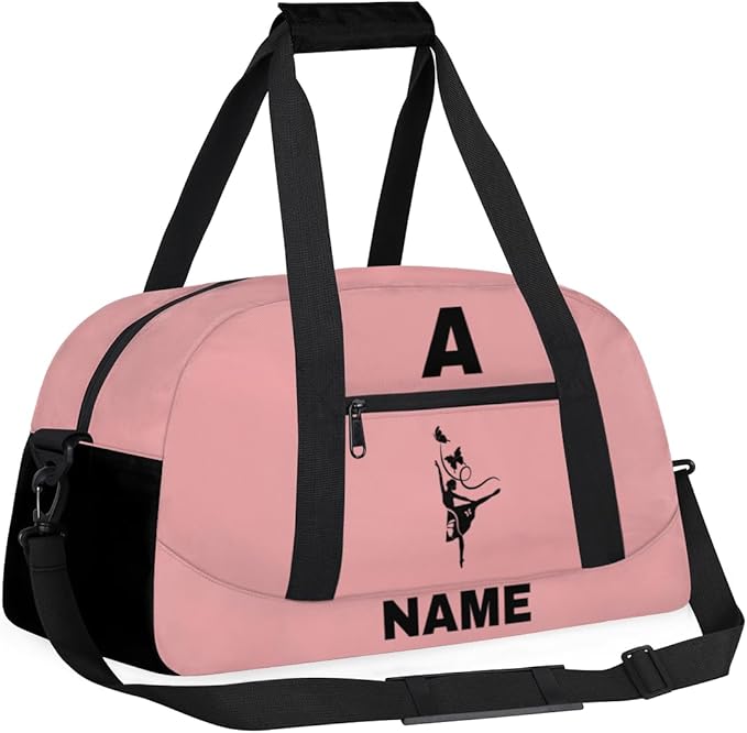 Personalize-Kids-Sports-Duffel-Bags With Custom Name Text Carry-On Overnight Travel Gym Lightweight Dance Pattern Sports Bags For Girls Boys Kids,Pink 3