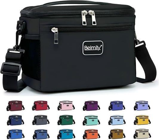BEIMILY Lunch Box for Men/Women, Small Insulated Lunch Bag, Leak-Proof Soft Cooler Tote Bag, Reusable LunchBox for Work, Travel, Fitness, Picnic with Adjustable Shoulder Strap for Adults (Black)