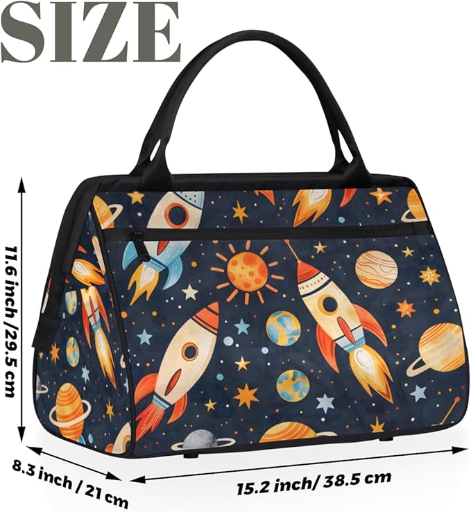 Space Galaxy Rocket Overnight Weekender Bag for Women Men Travel Duffel Bags Waterproof Luggage Carry on Sports Yoga Gym Bag