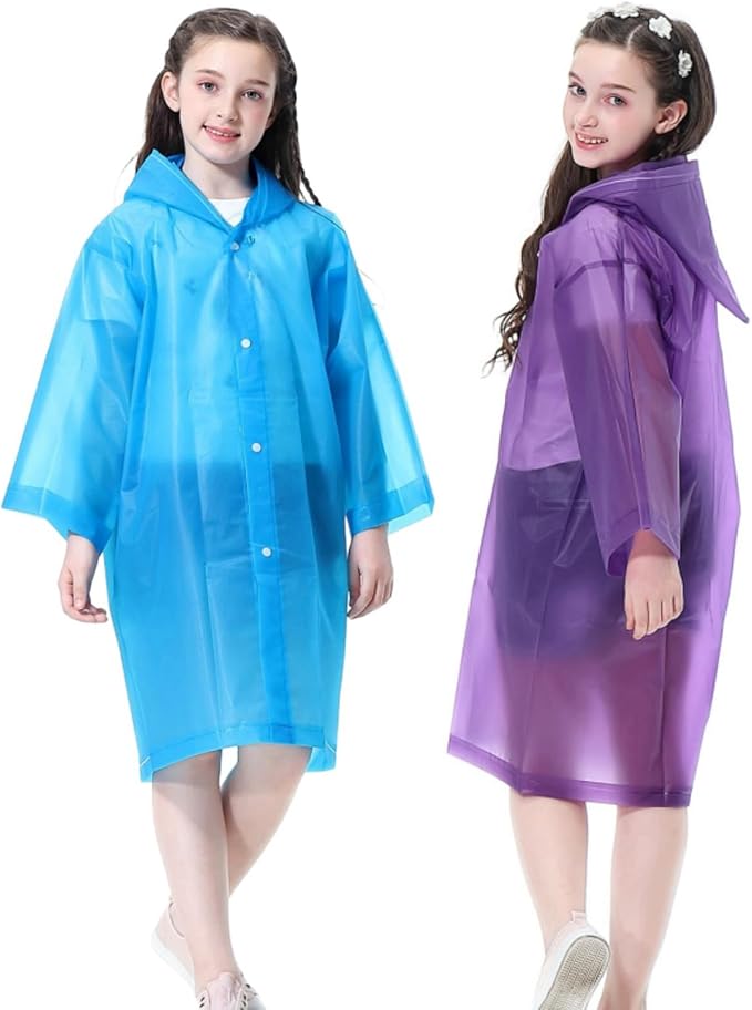 Kids Rain Poncho, Reusable EVA Children Raincoat for 6-13 Girls Boys, Waterproof Rain Jackets Rainwear with Hood