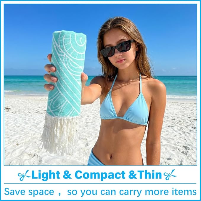 Thin Turkish Beach Towel Lightweight Soft Cotton Extra Large XL Oversized Sand Free Sandproof Absorbent Quick Dry Towels Cloud Bath Pool Travel Compact Essentials Accessories for Adult Gifts