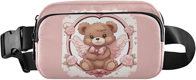 Valentine Angel Teddy Bear Fanny Pack for Women Men Water Resistant Fashion Waist Packs with Adjustable Strap Belt Bag for Travel Workout Jogging Hiking 21218051