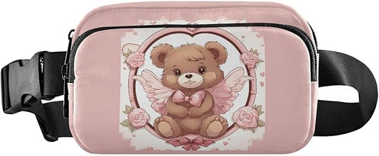Valentine Angel Teddy Bear Fanny Pack for Women Men Water Resistant Fashion Waist Packs with Adjustable Strap Belt Bag for Travel Workout Jogging Hiking 21218051