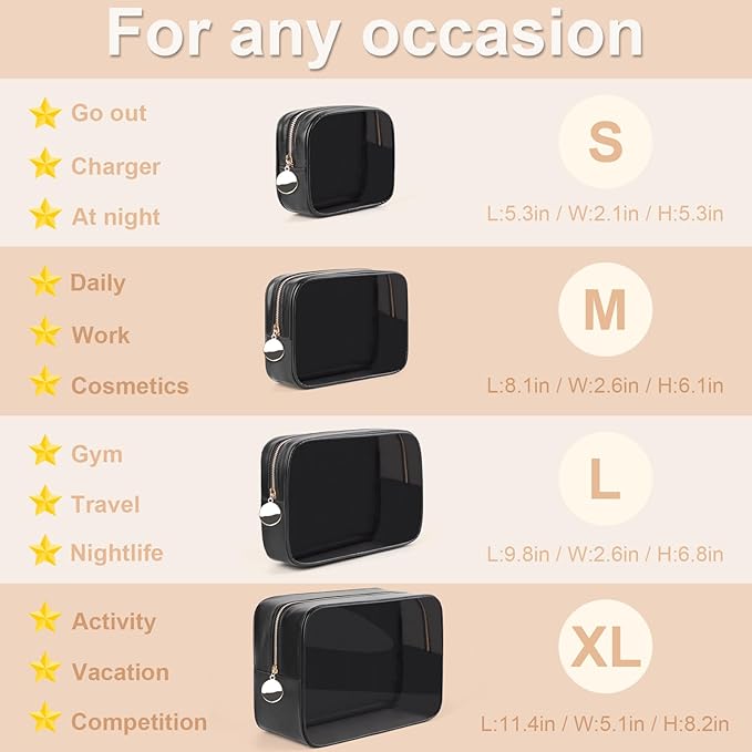 4PCS Clear Makeup Bag Set, Waterproof TPU Purse Organizer Pouches, TSA Approved Toiletry Bag, Diaper Bag Organizer Pouch, Travel Organizer Bags for Women and Kids