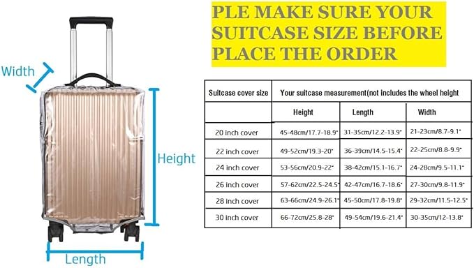 Clear PVC Suitcase Cover Protectors Thicken Luggage Cover Protector Full Transparent Waterproof Wheeled Dustproof Luggage Sleeve Protector 26"
