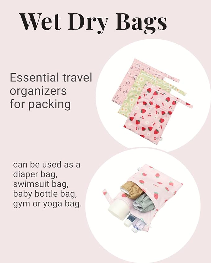 Wet Dry Bags Two Zipper Pockets Travel Beach Pool Reusable Waterproof Yoga Gym Bag for Baby Cloth Diaper Swimsuits Wet Clothes 3 Pack 3L10
